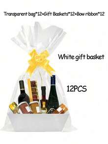 6/12 Piece Gift Basket Set, Multiple Colors Available,Christmas Hollow Gift Baskets, Including Bows, Plastic Bags, And Kraft Paper Market Tray Cardboard Baskets For DIY  Holiday Gift Wrapping, Shelf-Style Gift Baskets, Suitable For Halloween - Multicolor - View 10