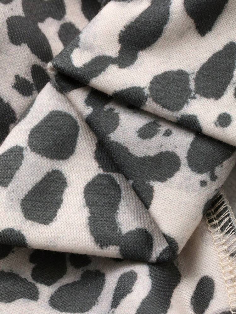 Women's Leopard Print Cropped Hooded Zip-Up Casual Street Style Sweatshirt, Autumn/Winter Hoodies