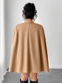 Elenzga Áo choàng len cổ khóa thanh lịch cỡ lớn cho nữ - Màu Khaki - Xem 2