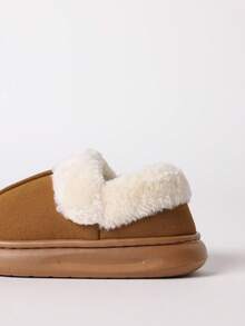 SUMWON Kids Slip On Closed Round Toe Fuzzy Sherpa Lined Winter House Slippers With Platform Sole - Brown - View 4