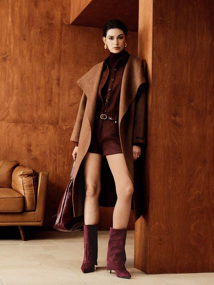 CUCCOO BIZCHIC New Wine Red Pointed Toe Stiletto Heel Back Zipper Fashion Versatile Sexy Knee-High Boots For Women