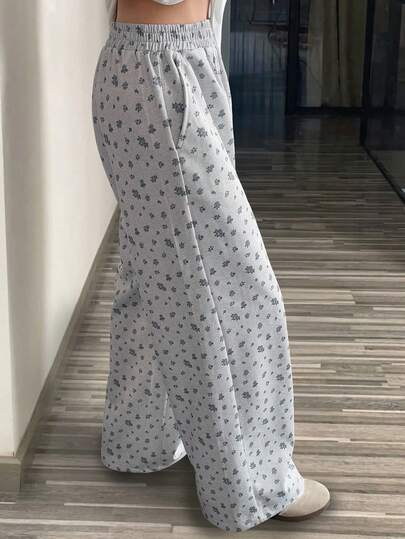 DAZY Damskie spodnie z szerokimi nogawkami w kwiaty, na co dzień, jesień