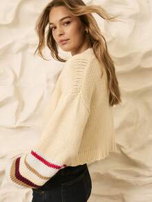 Aralina Cardigan bohemio multicolor para mujer, suéter de punto de otoño para Navidad con mangas globo a bloques de color, perfecto para ocasiones casuales, Halloween y para profesoras - Multicolor - Ver 3