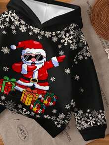 SHEIN 年轻男孩休闲简约时尚经典圣诞老人、圣诞雪花、圣诞礼物、圣诞树、圣诞图案印花宽松舒适日常针织长袖运动衫，适合秋冬季，适合圣诞节 - 彩色 - 查看 4