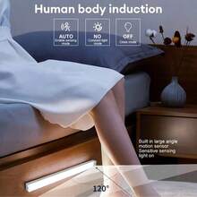 6 piezas Luces LED con sensor de movimiento, tiras de luz LED con sensor de movimiento recargables por USB, luces nocturnas para escaleras, armarios, cocinas y pasillos debajo de los gabinetes - Blanco - Ver 3