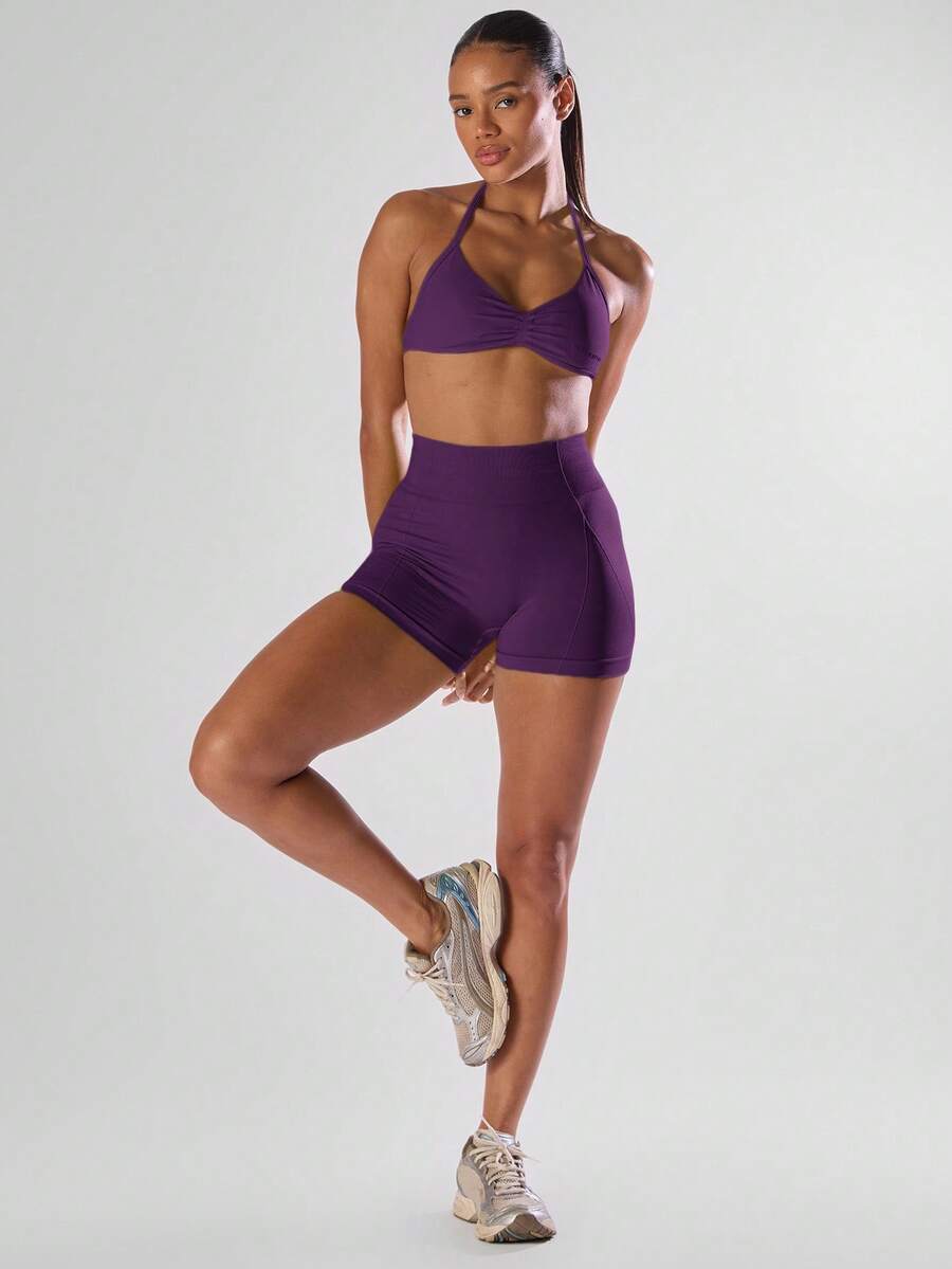 Musera Sport 高腰迷你短裤，舒适运动，适合健身房、跑步、网球、板式网球、瑜伽、普拉提、日常休闲等运动。 - Bold Plum - 查看 1