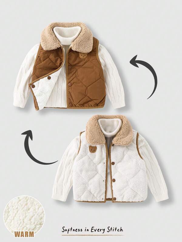 Cozy Pixies Gilet sans manches bébé garçon avec motif ours de dessin animé et couleurs contrastées au col