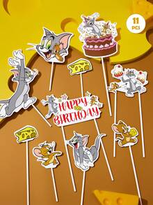 TOM & JERRY X SHEIN 10张可爱混合甜点蛋糕卡片，提拉米苏纸杯蛋糕装饰卡片 - 彩色 - 查看 2