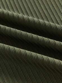 Manfinity BRENVOR 男士休闲针织哑光罗纹立领长袖T恤，夏季，秋季 - 軍綠色 - 查看 5