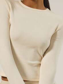 MUSERA ESSENTIALS Long Sleeve Soft Rib Crewneck Top Autumn Winter Fall Underwear Everyday Cosy Lounge Essential Spring Vacation Holiday - White - View 6