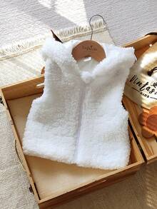 Vintaside Kids Baby GirlThermal Lined Vest, Thick Warm Jacket With 3D Rabbit Ear Decoration, Countryside Style, Fashion & Elegant, All-Match Outerwear For Spring, Autumn And Winter