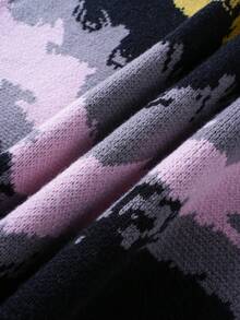 ROMWE MEN Street Life Men's Contrast Color Pattern Loose Fit Crew Neck Long Sleeve Sweater - Multicolor - View 3