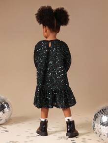 SUMWON Girls Sequin Long Sleeve Party Dress With Dropped Waist Holiday Celebration Outfit For Casual And Vacation - Dark Green - View 3