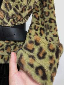 SHEIN Unity Women's New Autumn/Winter Leopard Print Lapel Cardigan Rabbit Fur Coat, Vintage Style - Army Green - View 7