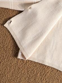 2 件套女童针织长袖开衫和无袖连衣裙套装，棕色和米色，圆领，手工刺绣珍珠纽扣，格纹图案，节日装 - 卡其色 - 查看 6