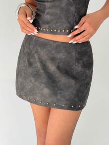 Aloruh Hippie Boho Y2K Ultra Low Waist Mini Lace-Up PU Skirt Vintage - Brown - View 7