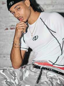 Manfinity BRENVOR Men's Casual Contrast Stitching Short Sleeve T-Shirt, Summer - White - View 6