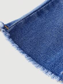 SHEIN 女婴松紧腰口袋磨边喇叭裤腿牛仔裤 - 深色水洗藍 - 查看 4