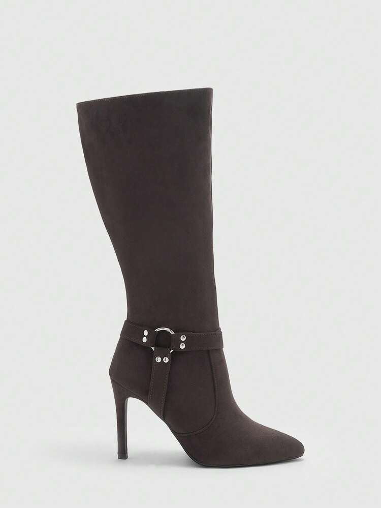 CUCCOO BIZCHIC High-Quality Brown Suede Buckle Commuter Ankle Boots, Pointed Toe Slim Heel Elegant Women's Boots, Fashionable Versatile New Tall Boots, Showcasing Feminine Charm And Elegant