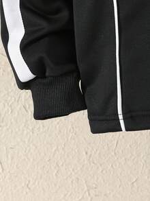 2pcs/Set Boys' Sports White Ribbed Collar Polo Shirt And Drawstring Sweatpants Set, Suitable For Autumn/Winter Outings - Black - View 7