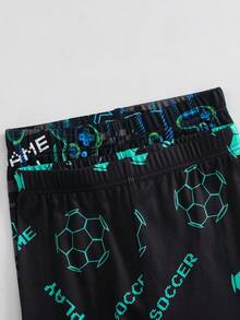 SHEIN 2pcs/Set Tween Boy Snug Fit Glow-In-The-Dark Football Video Game Graphic Crew Neck Long Sleeve T-Shirt And Pants Soft Comfortable Pajama Set, Buy 1 Get 1 Free - Multicolor - View 6