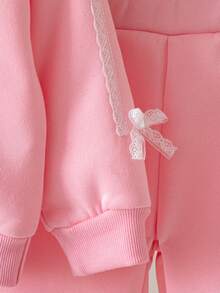 Souflis 2 Stücke/Set Mädchen Lässig hellrosa Langarm Sweatshirt und Hose Outfit, geeignet für Schule, Ausflüge und Spiel, Herbst/Winter 2025