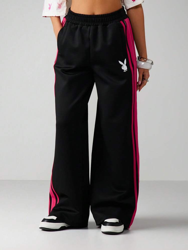 Missguided x Playboy Oversized Hasen Weite Bein Jogginghose mit Seitenstreifen, GummibundLässiglJogginghoses