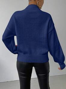 SHEIN LUNE 女式图案贴花立领休闲长袖套头衫，秋冬 - 藏蓝色 - 查看 2