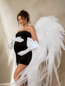 Cheriluna Maternity Maternity Photography Velvet Strapless Dress/Women's New Year's Eve Dresses/Black Dress/Winter Dress - Black and White - View 5