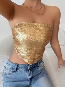 Rafferiza 女士休闲性感金色亮片衬衫 - 銅色 - 查看 5