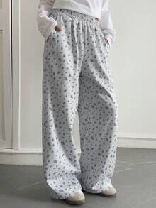 Livesso Damskie spodnie z szerokimi nogawkami w kwiaty, na co dzień, jesień