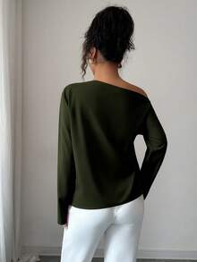 Elenzga 女式秋季新款荷叶边肩长袖衬衫 - 軍綠色 - 查看 2