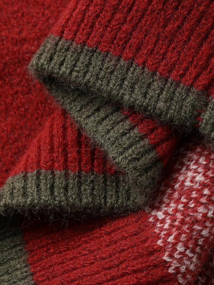 Toddler Girls' Colorblock Round Neck Christmas Atmosphere Long Sleeve Sweater, Autumn/Winter,New Year