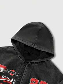 Manfinity EMRG 1 Stück Herren Street Fashion Racing 23 Element Muster Destroyed Hoodie Sweatshirt, geeignet für Herbst/Winter