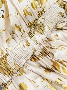 Cravure Vestido casual/de trabajo de manga larga con pliegues en la cintura y estampado de lámina de oro para mujer de talla grande - Albaricoque - Ver 3