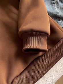 Tween Girl Casual Street Leopard Fluffy Hat, Five-Pointed Star & Leopard Print Pattern, Suitable For Street Style, Hooded Sweatshirt - Brown - View 4