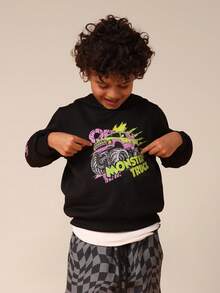 SUMWON Oversized Boys Monster Truck Graphic Hoodie Without Drawstring Hood Long Sleeve Casual Streetwear - Black - View 2