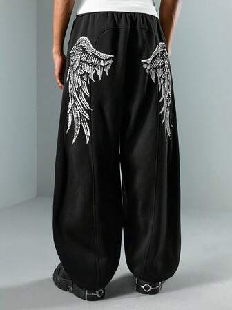 Street Life Herren einfarbige Hosen mit Kordelzug in der Taille, Taschen und weitem, locker fallendem Bein, Haremshose für Lässig-Looks