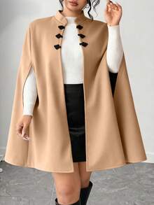 Elenzga Áo choàng len cổ khóa thanh lịch cỡ lớn cho nữ - Màu Khaki - Xem 5