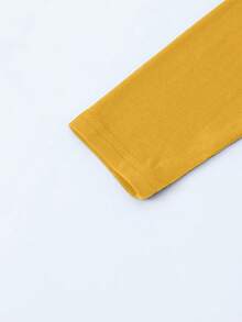 Almamuse 姜黄色加大码女式长袖修身圆领T恤 - 芥末黃 - 查看 5