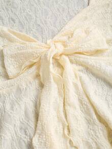 Sweetra Women's Y2K Bowknot Textured Flare Sleeve Top - Apricot - View 3
