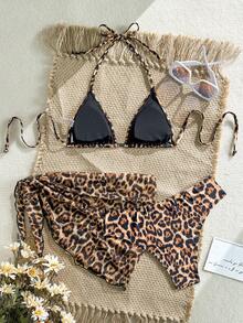 Swim Vcay Bộ bikini hở lưng 3 mảnh họa tiết da báo gợi cảm cho nữ, kỳ nghỉ ở bãi biển - Nhiều màu - Xem 2