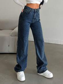 EURMUSE Quần Jeans Ống Đứng 100% Cotton Giặt Tuyết - Màu xanh bụi bặm - Xem 5