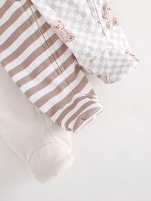 Cozy Pixies Bộ đồ liền thân 3 món cho bé trai/bé gái sơ sinh, họa tiết động vật hoạt hình, chất liệu mềm mại, cổ tròn, tay dài, áo liền thân có khóa kéo, quần áo mùa thu cho bé, trang phục sơ sinh unisex, bộ đồ ngủ họa tiết gấu, đồ mặc nhà kẻ sọc, bộ đồ ngủ nhiều món cho trẻ sơ sinh. - Màu Khaki - Xem 7
