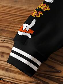 LOONEY TUNES X SHEIN 小男孩秋季休闲兔子印花撞色条纹装饰运动衫 - 白色 - 查看 4