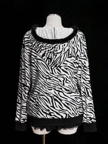 Sunspun Conjunto de 2 piezas de sudadera con estampado de cebra y falda mini con volantes para tallas grandes - Negro - Ver 2