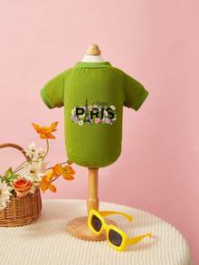 PETSIN 1 pieza de sudadera con capucha para mascotas con estampado de letra floral en verde, gruesa, cálida, a prueba de viento y amigable con la piel