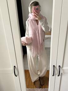 SHEIN EZwear Women Solid Color Casual Comfy Fuzzy Sweater Pants With Pockets In Fall/Winter