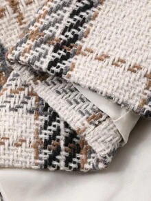 DAZY 女式格纹印花优雅时尚A字裙，秋冬 - 白色 - 查看 8