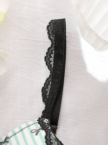 DelicateAllure 3/4 Cup Underwire Bra With Lift And Cleavage Enhancement, Cute Bow Accent, Striped, Color Block, Lace, Satin Finish Ladies Lingerie - Green - View 5